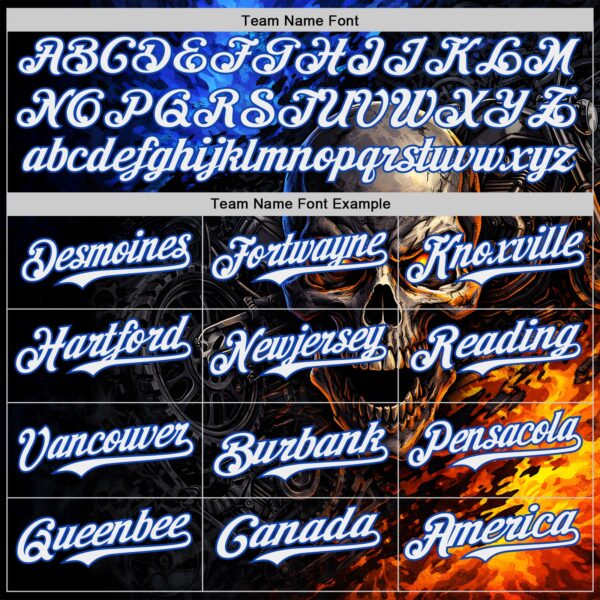 Custom Black White-Thunder Blue 3D Pattern Design Motorcycle Motocross Skull Authentic Baseball Jersey