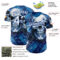 Custom Blue White-Royal 3D Pattern Design Motorcycle Motocross Skull Authentic Baseball Jersey