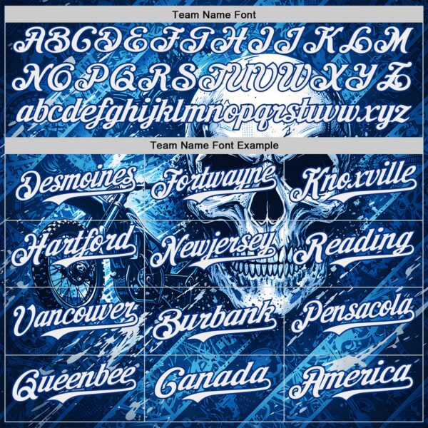 Custom Blue White-Royal 3D Pattern Design Motorcycle Motocross Skull Authentic Baseball Jersey