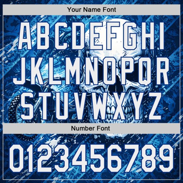 Custom Blue White-Royal 3D Pattern Design Motorcycle Motocross Skull Authentic Baseball Jersey