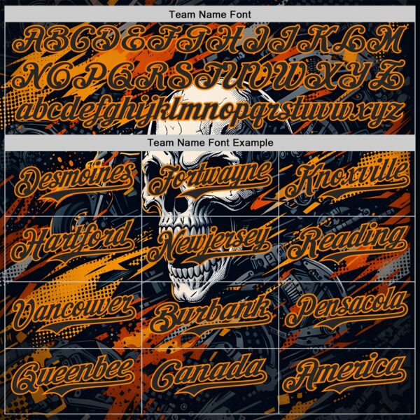 Custom Black-Bay Orange 3D Pattern Design Motorcycle Motocross Skull Authentic Baseball Jersey