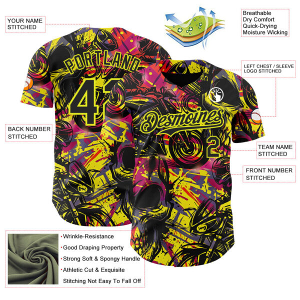 Custom Black Red-Neon Yellow 3D Pattern Design Motorcycle Motocross Authentic Baseball Jersey