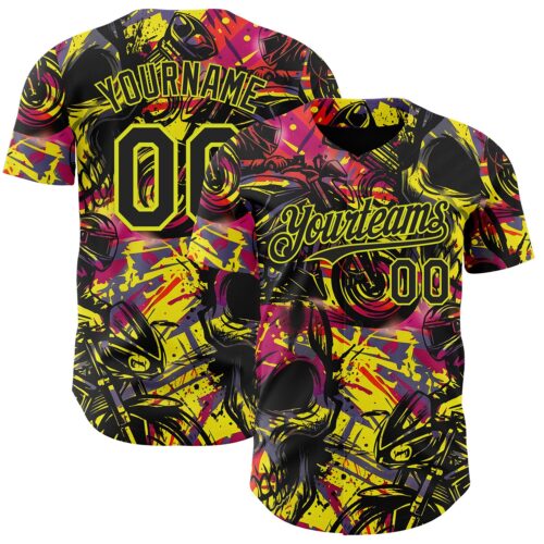 3DPattern15019 Custom Black Red-Neon Yellow 3D Pattern Design Motorcycle Motocross Authentic Baseball Jersey