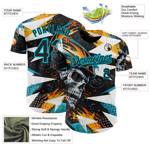 Custom Black Yellow-Lakes Blue 3D Pattern Design Motorcycle Motocross Skull Authentic Baseball Jersey