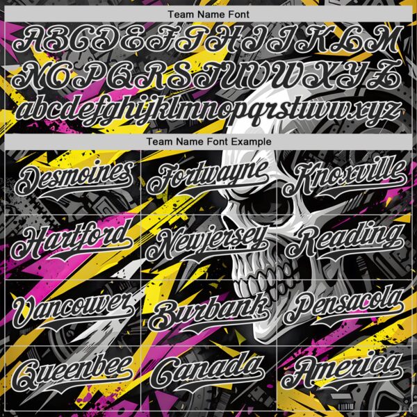 Custom Black Yellow Deep Pink-White 3D Pattern Design Motorcycle Motocross Skull Authentic Baseball Jersey