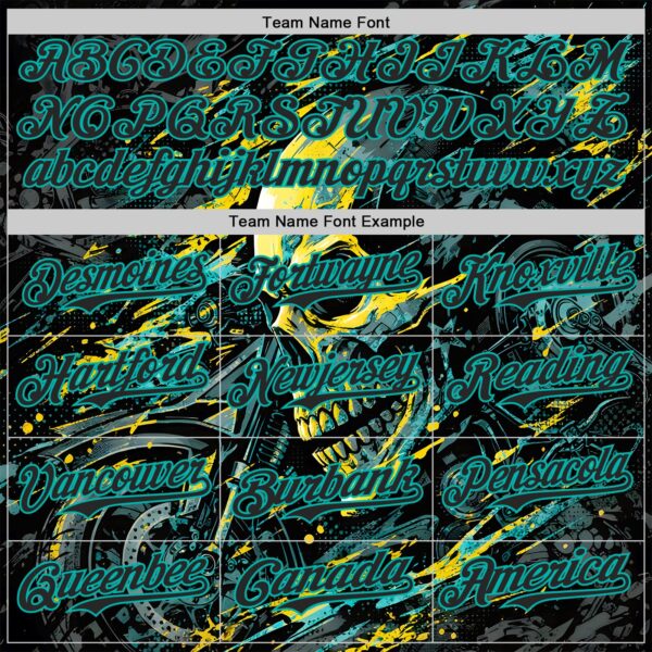 Custom Black Yellow-Aqua 3D Pattern Design Motorcycle Motocross Skull Authentic Baseball Jersey