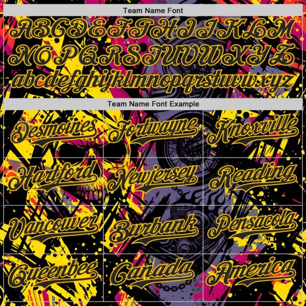 Custom Purple Black Deep Pink-Yellow 3D Pattern Design Motorcycle Motocross Skull Authentic Baseball Jersey