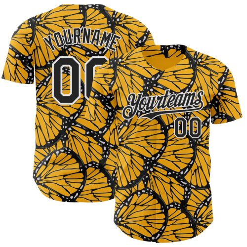 Custom Gold Black-White Butterfly Wing Authentic Baseball Jersey