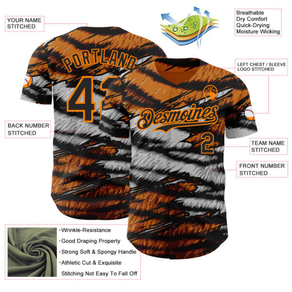 Custom Orange Black Gray-Bay Orange Tiger Stripe Scratch Authentic Baseball Jersey
