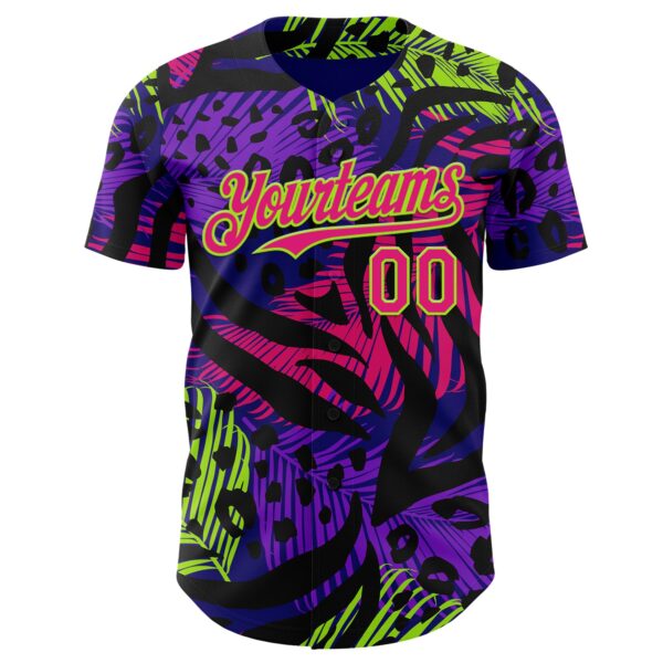 Custom Purple Hot Pink Black-Neon Green Leopard Print Tiger Stripe Leaf Authentic Baseball Jersey