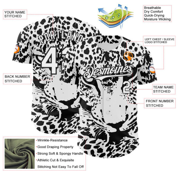 Custom White-Black Leopard Print Authentic Baseball Jersey