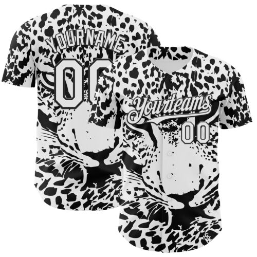 3DPattern15028 Custom White-Black Leopard Print Authentic Baseball Jersey
