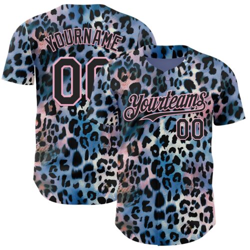 3DPattern15029 Custom Blue Black-Light Pink Leopard Print Authentic Baseball Jersey