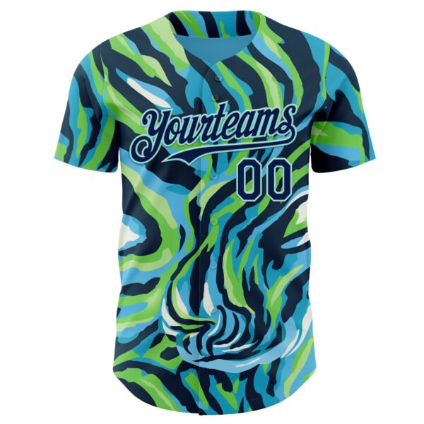 Custom Blue Navy Green-Ice Blue Zebra Stripe Authentic Baseball Jersey