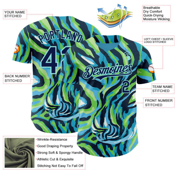 Custom Blue Navy Green-Ice Blue Zebra Stripe Authentic Baseball Jersey