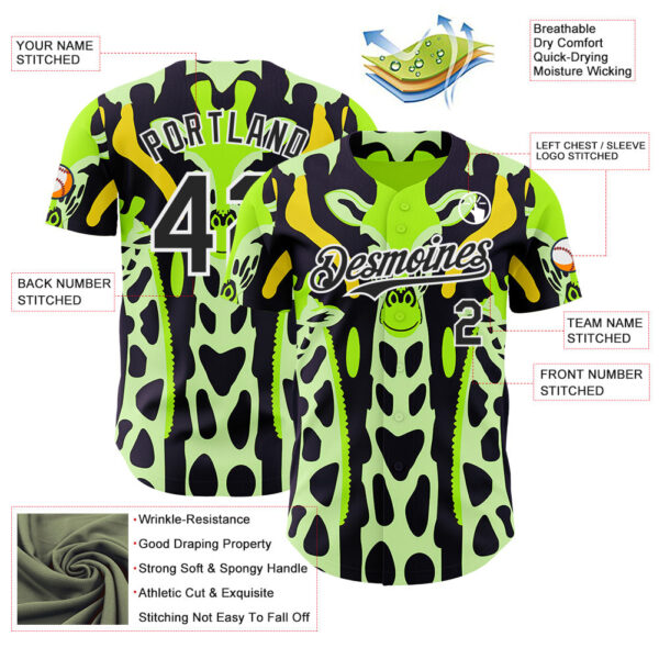 Custom Green Black Yellow-White Giraffe Print Authentic Baseball Jersey