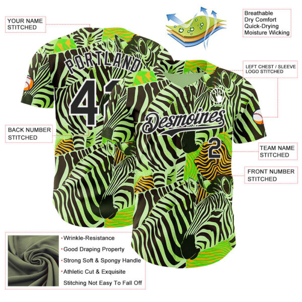 Custom Green Black-White Zebra Stripe Print Authentic Baseball Jersey