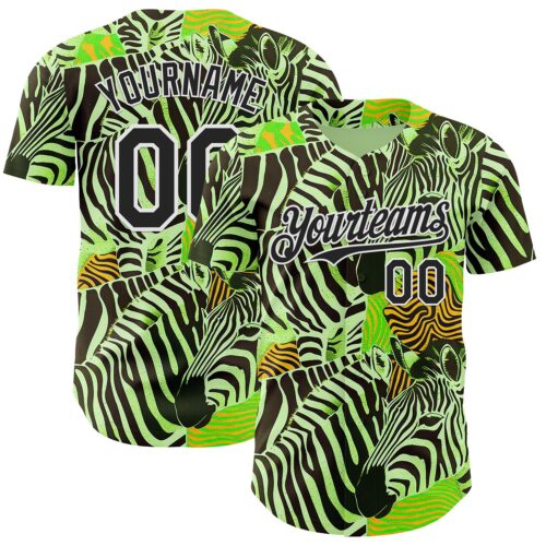 Custom Green Black-White Zebra Stripe Print Authentic Baseball Jersey