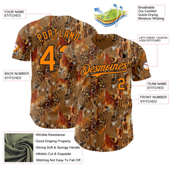 Custom Brown Bay Orange-Black Leopard Print Authentic Baseball Jersey