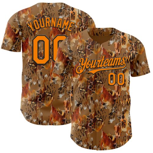 3DPattern15033 Custom Brown Bay Orange-Black Leopard Print Authentic Baseball Jersey