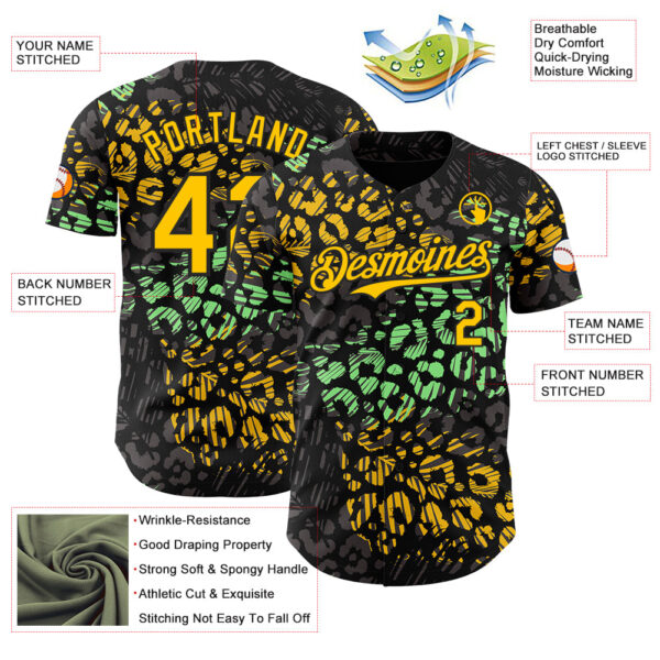 Custom Black Yellow-Green Leopard Print Authentic Baseball Jersey