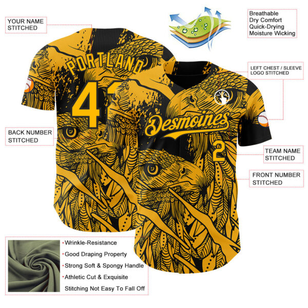 Custom Black-Gold Animal Eagle Authentic Baseball Jersey