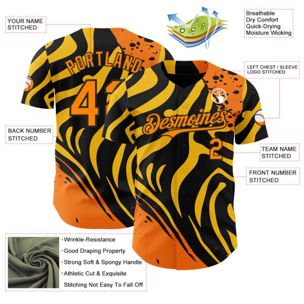 Custom Black Bay Orange-Yellow Leopard Print Tiger Stripe Authentic Baseball Jersey