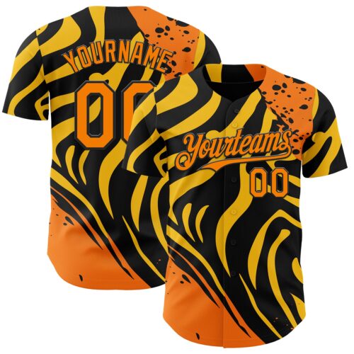 3DPattern15036 Custom Black Bay Orange-Yellow Leopard Print Tiger Stripe Authentic Baseball Jersey