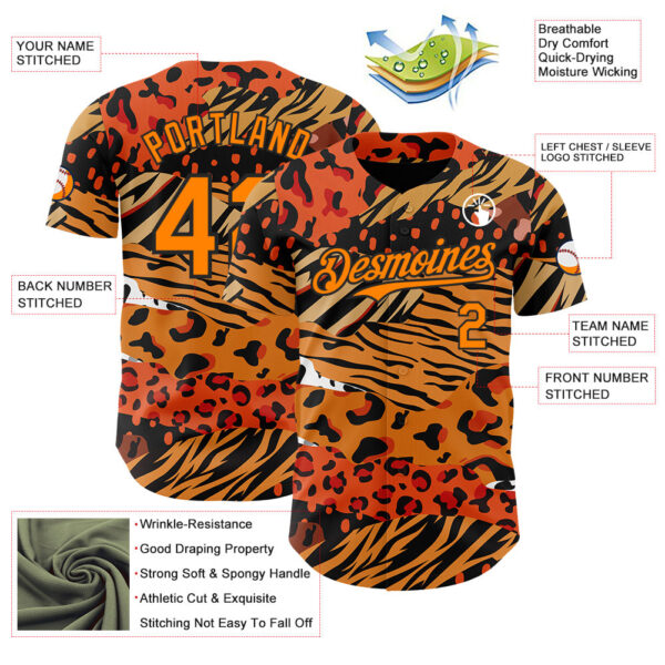 Custom Black Bay Orange-Yellow Leopard Print Tiger Stripe Authentic Baseball Jersey
