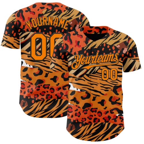 3DPattern15037 Custom Black Bay Orange-Yellow Leopard Print Tiger Stripe Authentic Baseball Jersey