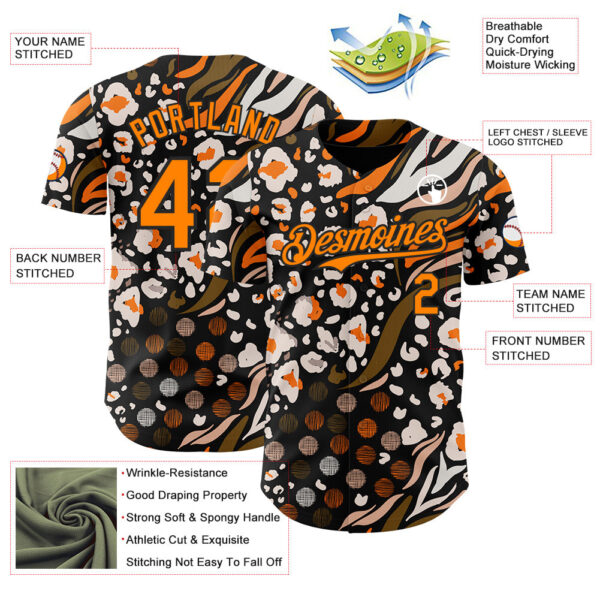Custom Black Bay Orange-White Leopard Print Tiger Stripe Authentic Baseball Jersey
