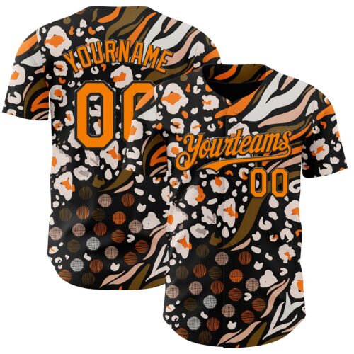 3DPattern15038 Custom Black Bay Orange-White Leopard Print Tiger Stripe Authentic Baseball Jersey