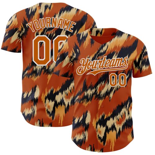 3DPattern15039 Custom Texas Orange Black-White Leopard Print Authentic Baseball Jersey