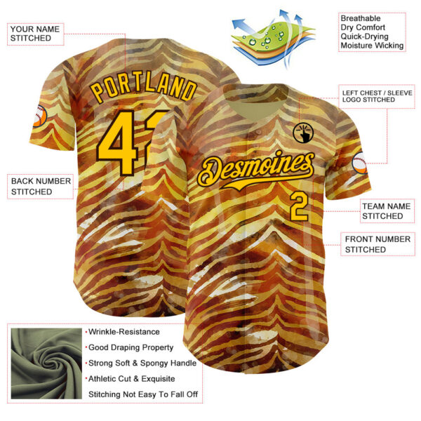 Custom Brown-Yellow Zebra Stripe Print Authentic Baseball Jersey