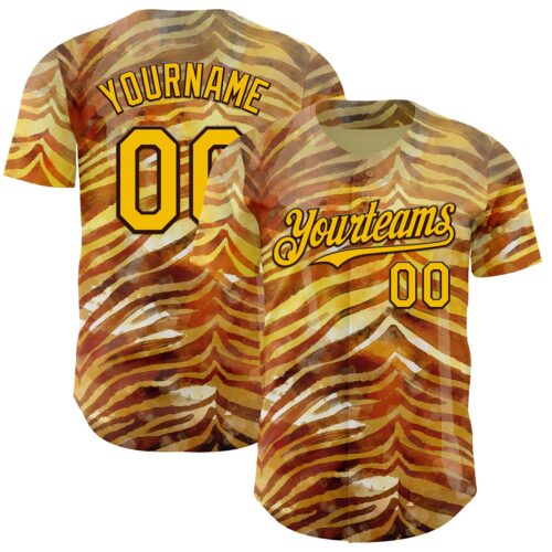 3DPattern15040 Custom Brown-Yellow Zebra Stripe Print Authentic Baseball Jersey