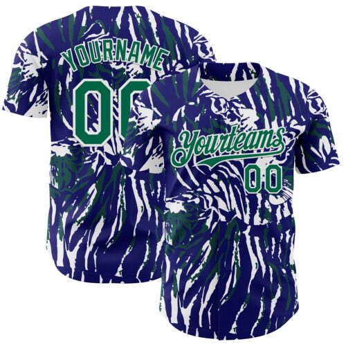 3DPattern15041 Custom Blue Kelly Green-White Tiger Stripe Print Authentic Baseball Jersey
