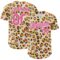 Custom Cream Pink-White Leopard Print Authentic Baseball Jersey