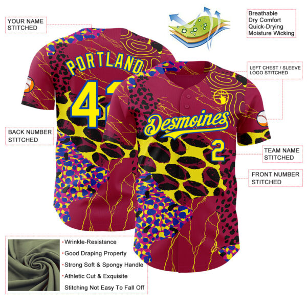 Custom Red Light Yellow-Thunder Blue Leopard Print Authentic Baseball Jersey
