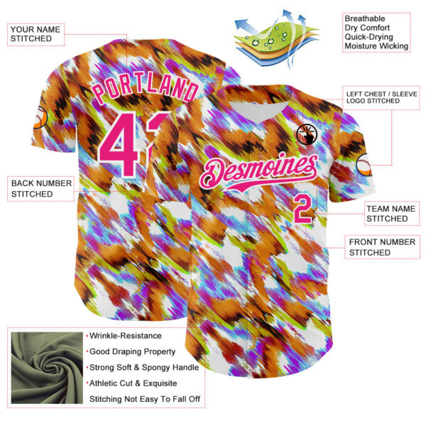 Custom Orange Hot Pink-White Leopard Print Authentic Baseball Jersey