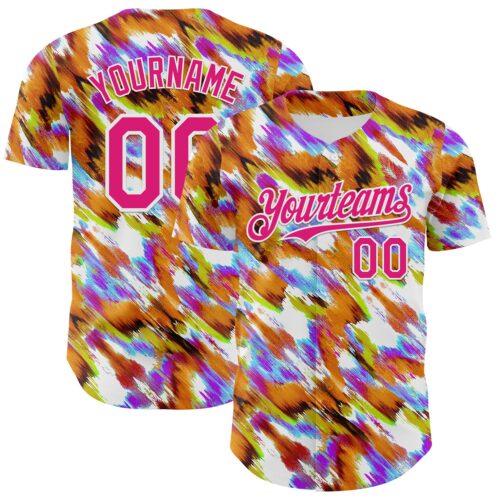 3DPattern15046 Custom Orange Hot Pink-White Leopard Print Authentic Baseball Jersey