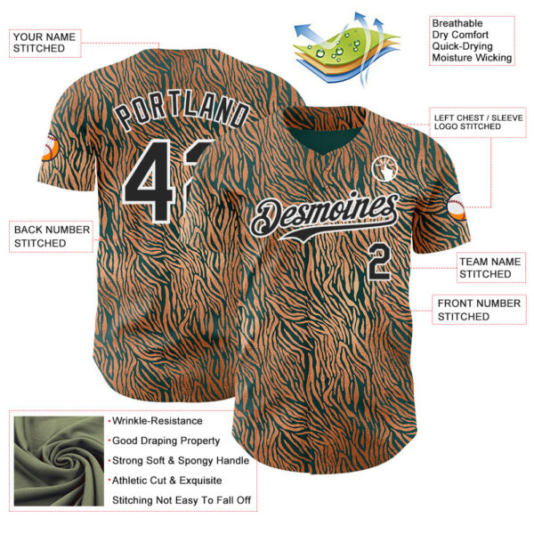 Custom Brown Black Green-White Zebra Stripe Print Authentic Baseball Jersey