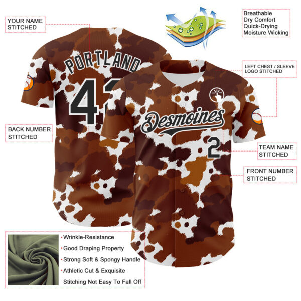 Custom Brown Black-White Leopard Print Authentic Baseball Jersey