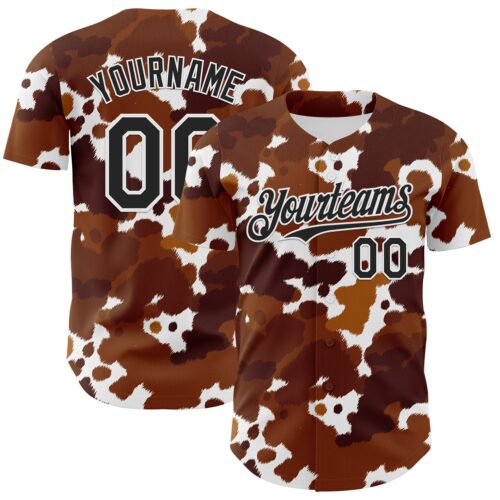 3DPattern15049 Custom Brown Black-White Leopard Print Authentic Baseball Jersey