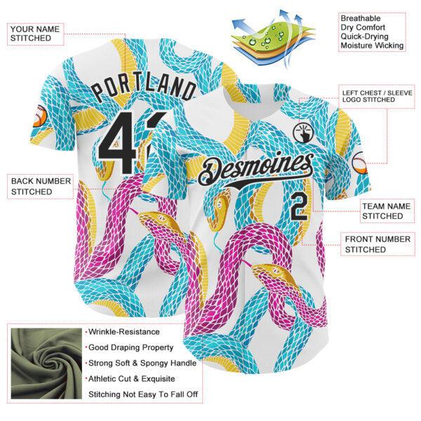 Custom White-Black Animal Snake Skin Authentic Baseball Jersey