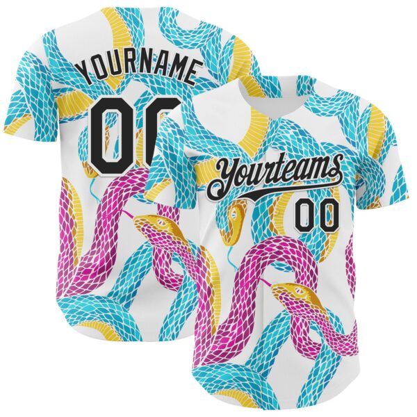 Custom White-Black Animal Snake Skin Authentic Baseball Jersey