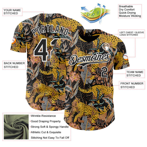 Custom Black-White Leopard Print Tropical Jungle Authentic Baseball Jersey