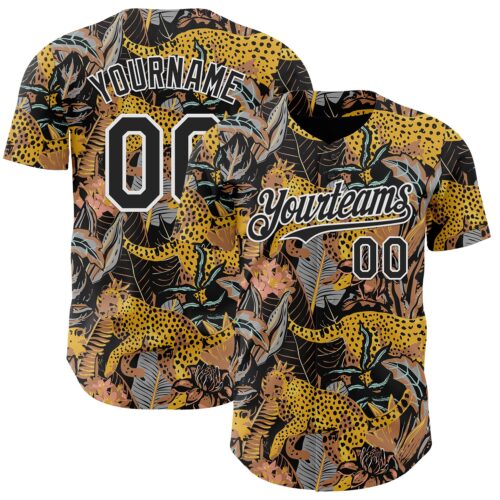 3DPattern15051 Custom Black-White Leopard Print Tropical Jungle Authentic Baseball Jersey