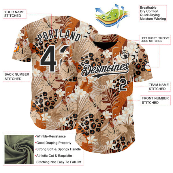 Custom Brown Black-White Leopard Print Tropical Jungle Authentic Baseball Jersey