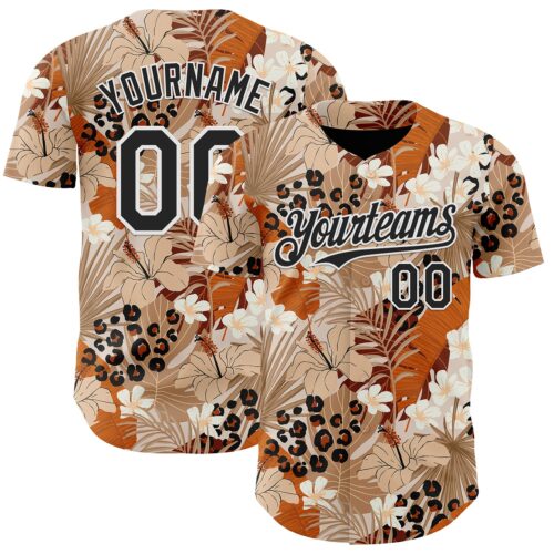 3DPattern15052 Custom Brown Black-White Leopard Print Tropical Jungle Authentic Baseball Jersey