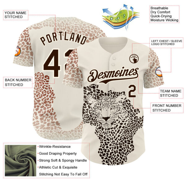 Custom Cream-Brown Leopard Print Authentic Baseball Jersey